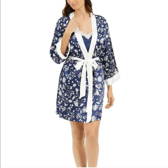 Linea Donatella Floral Wrap Robe Satin Polyester S - Picture 1 of 6